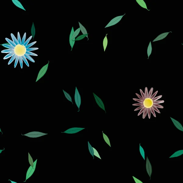 Illustration Vectorielle Pétales Fleurs Été Avec Feuilles Fond Botanique — Image vectorielle