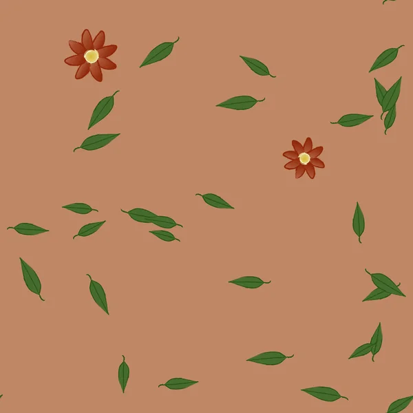 Composição Design Com Flores Simples Folhas Verdes Ilustração Vetorial — Vetor de Stock