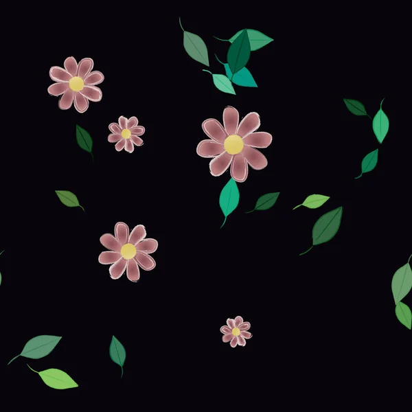 Composición Diseño Con Flores Simples Hojas Verdes Ilustración Vectorial — Vector de stock