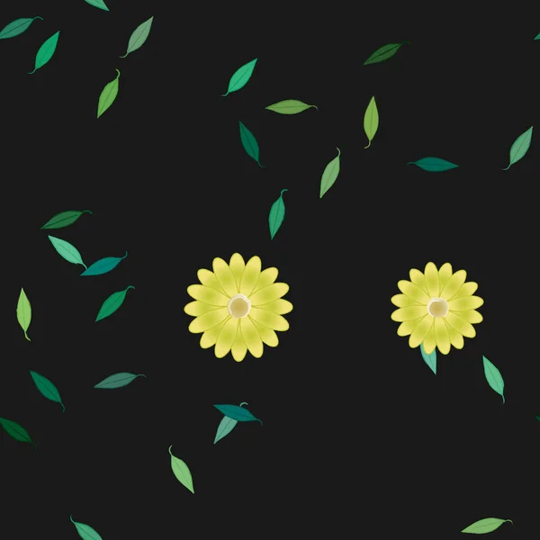 Composición Diseño Con Flores Simples Hojas Verdes Ilustración Vectorial — Vector de stock