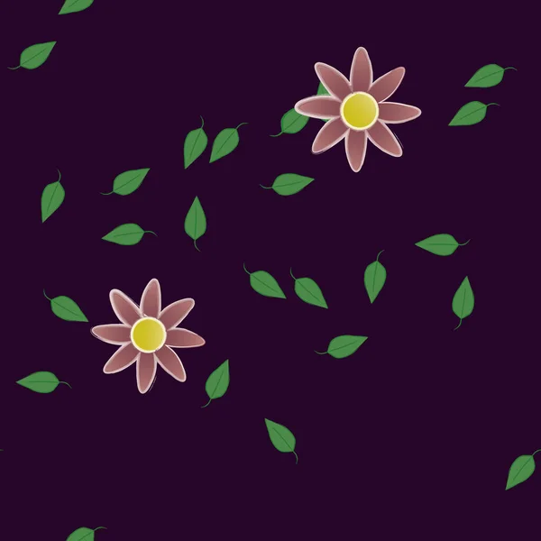 Composición Diseño Con Flores Simples Hojas Verdes Ilustración Vectorial — Archivo Imágenes Vectoriales