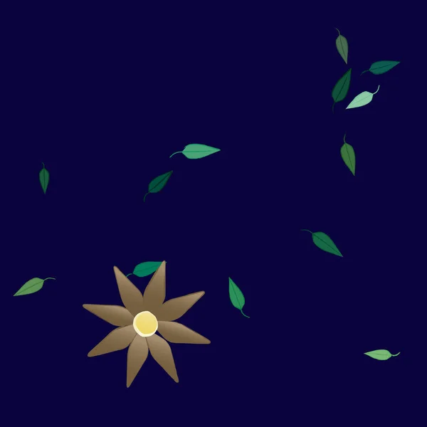 Composición Diseño Con Flores Simples Hojas Verdes Ilustración Vectorial — Vector de stock