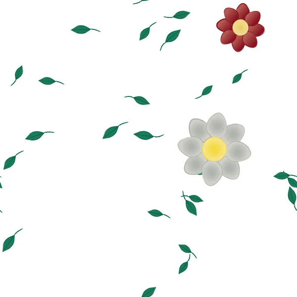 Composição Design Com Flores Simples Folhas Verdes Ilustração Vetorial — Vetor de Stock