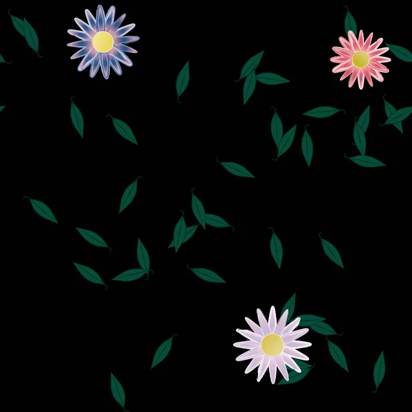 Illustration Vectorielle Pétales Fleurs Été Avec Feuilles Fond Botanique — Image vectorielle