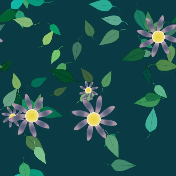 Composition Design Avec Fleurs Simples Feuilles Vertes Illustration Vectorielle — Image vectorielle