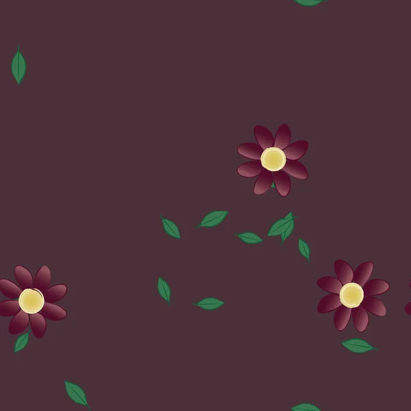 Composición Diseño Con Flores Simples Hojas Verdes Ilustración Vectorial — Vector de stock