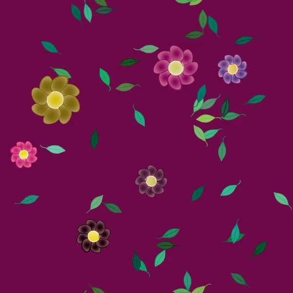 Vector Ilustración Flores Verano Pétalos Con Hojas Fondo Botánico — Archivo Imágenes Vectoriales