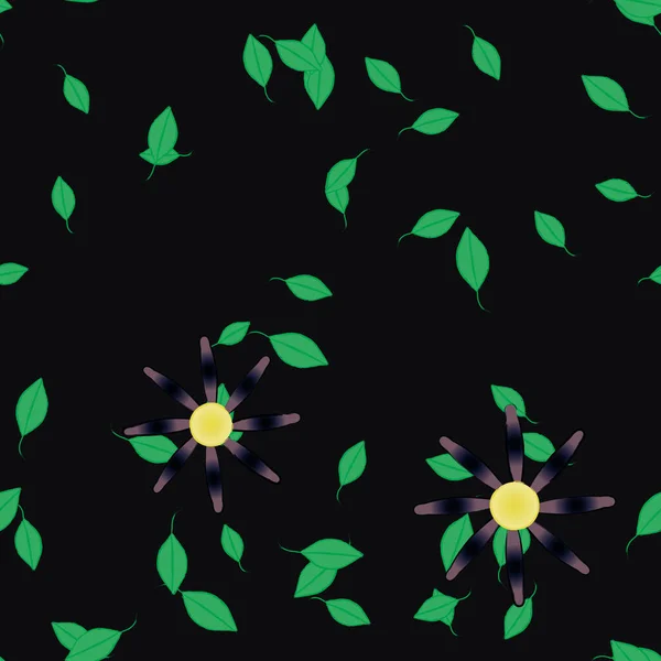 Composición Diseño Con Flores Simples Hojas Verdes Ilustración Vectorial — Vector de stock