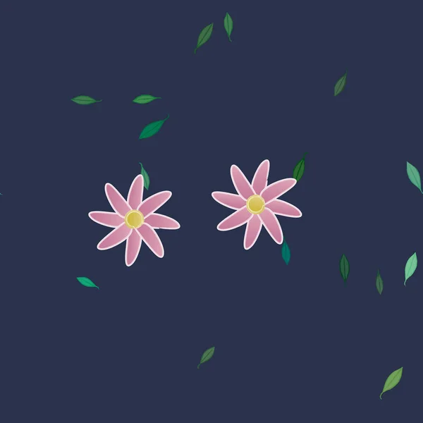 Composition Design Avec Fleurs Simples Feuilles Vertes Illustration Vectorielle — Image vectorielle