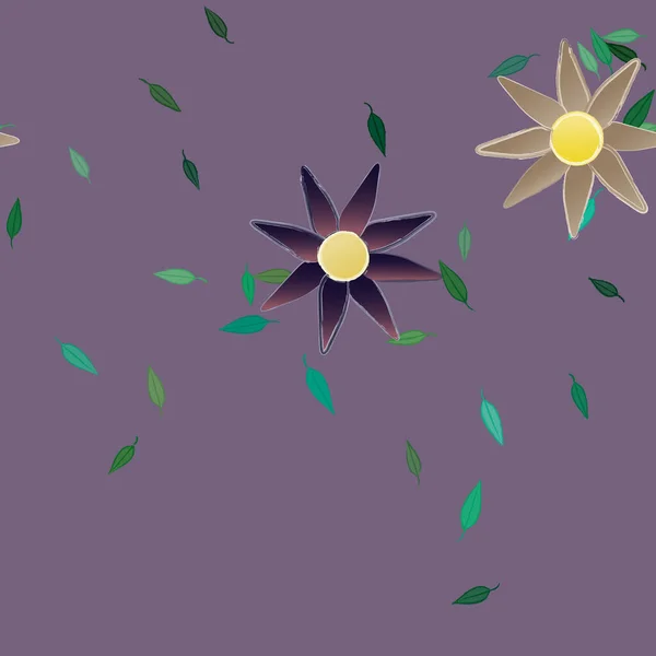 Composition Design Avec Fleurs Simples Feuilles Vertes Illustration Vectorielle — Image vectorielle