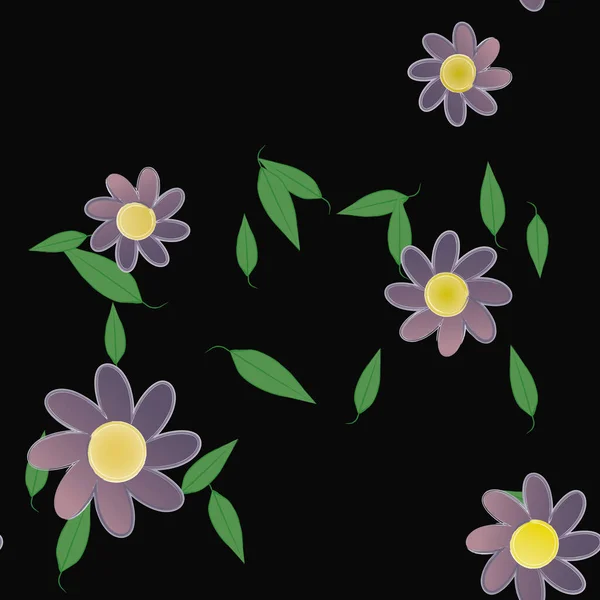 Composition Design Avec Fleurs Simples Feuilles Vertes Illustration Vectorielle — Image vectorielle