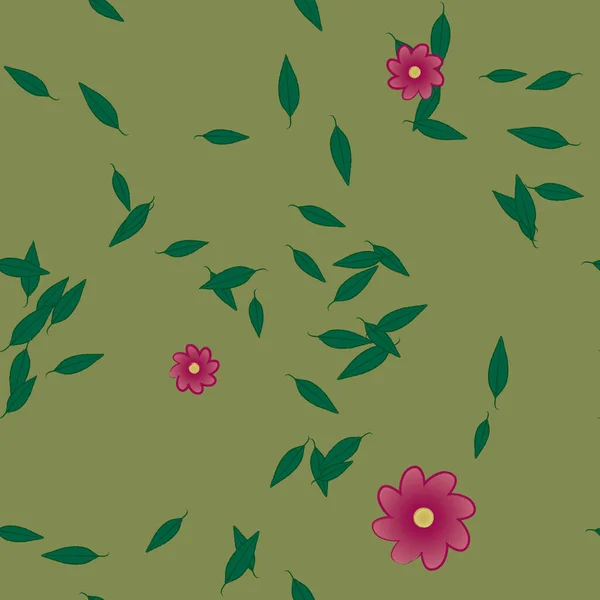 Design Sammansättning Med Enkla Blommor Och Gröna Blad Vektor Illustration — Stock vektor