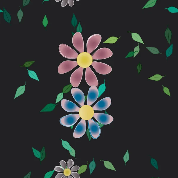 Illustrazione Vettoriale Fiori Estivi Petali Con Foglie Sfondo Botanico — Vettoriale Stock