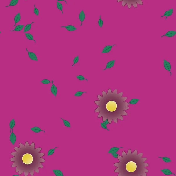 Design Sammansättning Med Enkla Blommor Och Gröna Blad Vektor Illustration — Stock vektor