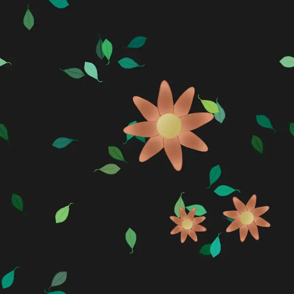 Design Sammansättning Med Enkla Blommor Och Gröna Blad Vektor Illustration — Stock vektor