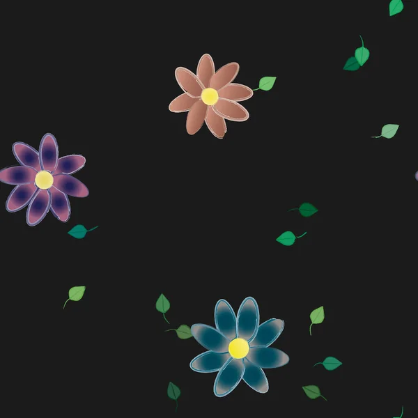 Composición Diseño Con Flores Simples Hojas Verdes Ilustración Vectorial — Vector de stock