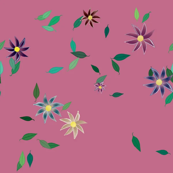 Illustrazione Vettoriale Fiori Estivi Petali Con Foglie Sfondo Botanico — Vettoriale Stock