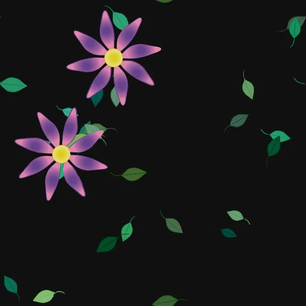 Composición Diseño Con Flores Simples Hojas Verdes Ilustración Vectorial — Archivo Imágenes Vectoriales