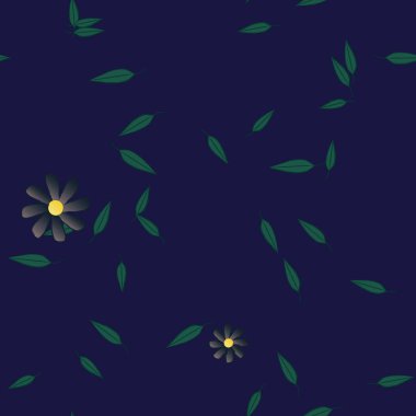 Basit çiçek ve yeşil yapraklı tasarım kompozisyonu, vektör illüstrasyonu