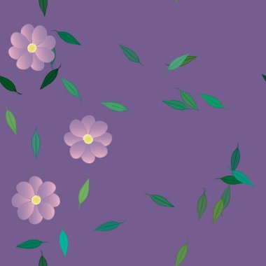 Basit çiçek ve yeşil yapraklı tasarım kompozisyonu, vektör illüstrasyonu