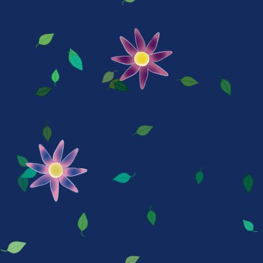 Basit çiçek ve yeşil yapraklı tasarım kompozisyonu, vektör illüstrasyonu