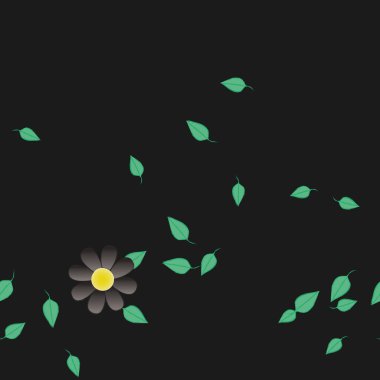 Basit çiçek ve yeşil yapraklı tasarım kompozisyonu, vektör illüstrasyonu