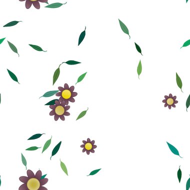 Basit çiçek ve yeşil yapraklı tasarım kompozisyonu, vektör illüstrasyonu