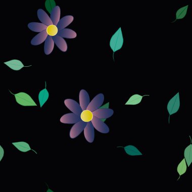 Basit çiçek ve yeşil yapraklı tasarım kompozisyonu, vektör illüstrasyonu