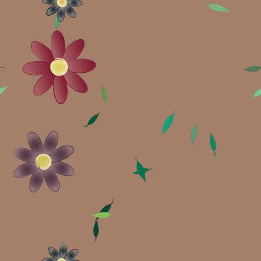 Basit çiçek ve yeşil yapraklı tasarım kompozisyonu, vektör illüstrasyonu