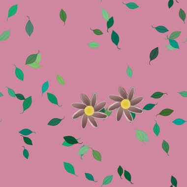 Basit çiçek ve yeşil yapraklı tasarım kompozisyonu, vektör illüstrasyonu