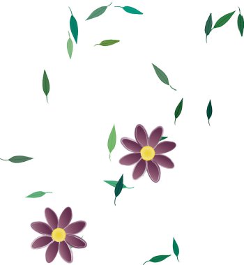 Basit çiçek ve yeşil yapraklı tasarım kompozisyonu, vektör illüstrasyonu