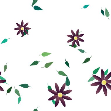 Basit çiçek ve yeşil yapraklı tasarım kompozisyonu, vektör illüstrasyonu