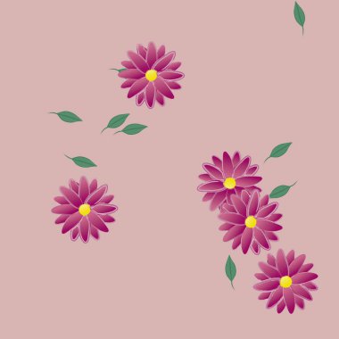 Basit çiçek ve yeşil yapraklı tasarım kompozisyonu, vektör illüstrasyonu