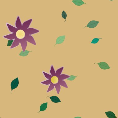 Basit çiçek ve yeşil yapraklı tasarım kompozisyonu, vektör illüstrasyonu