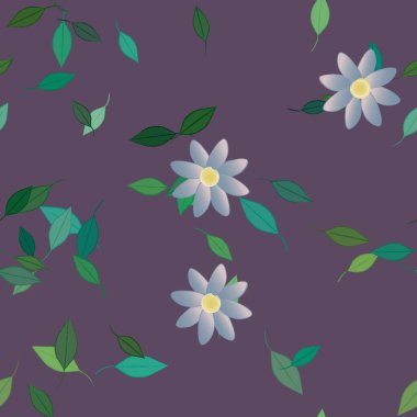 Basit çiçek ve yeşil yapraklı tasarım kompozisyonu, vektör illüstrasyonu