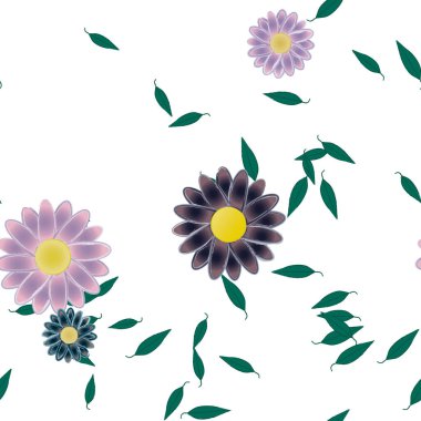 Basit çiçek ve yeşil yapraklı tasarım kompozisyonu, vektör illüstrasyonu