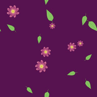 Basit çiçek ve yeşil yapraklı tasarım kompozisyonu, vektör illüstrasyonu