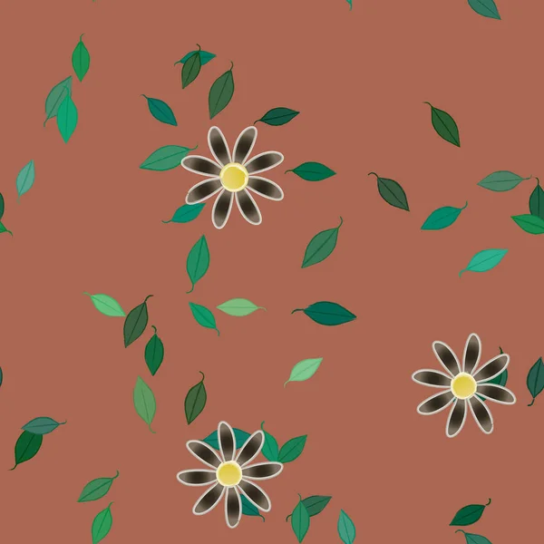 Composition Design Avec Fleurs Simples Feuilles Vertes Illustration Vectorielle — Image vectorielle