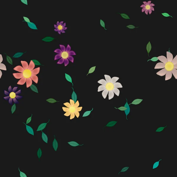 Composition Design Avec Fleurs Simples Feuilles Vertes Illustration Vectorielle — Image vectorielle