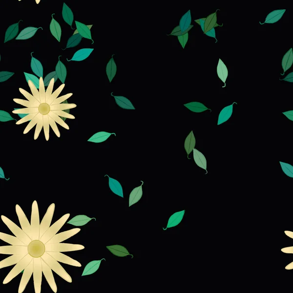 Composition Design Avec Fleurs Simples Feuilles Vertes Illustration Vectorielle — Image vectorielle