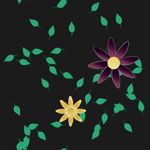 Composition Design Avec Fleurs Simples Feuilles Vertes Illustration Vectorielle — Image vectorielle