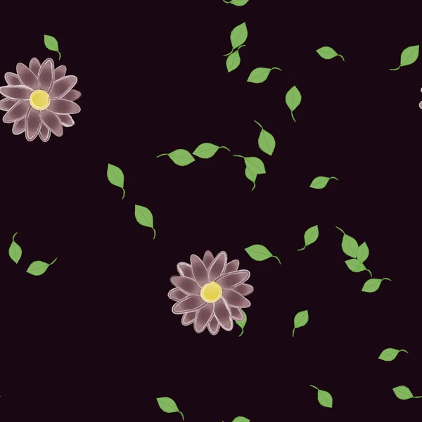 Composición Diseño Con Flores Simples Hojas Verdes Ilustración Vectorial — Vector de stock