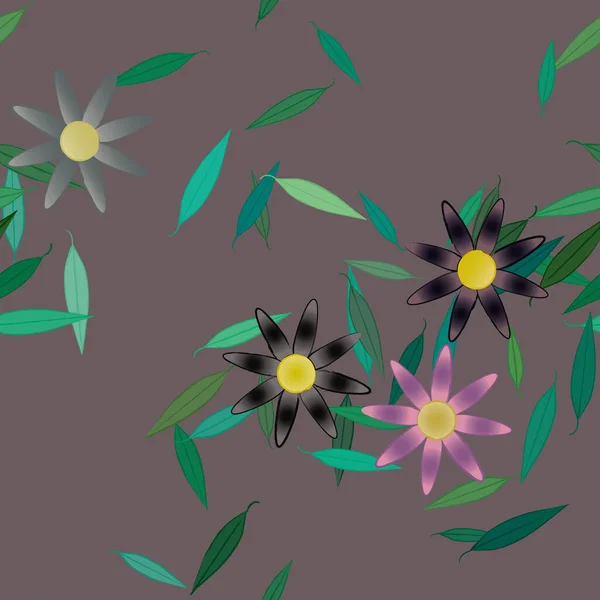 Vector Illustratie Van Zomerbloemen Bloemblaadjes Met Bladeren Botanische Achtergrond — Stockvector