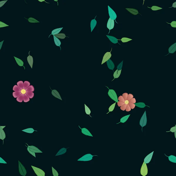 Vector Ilustración Flores Verano Pétalos Con Hojas Fondo Botánico — Vector de stock