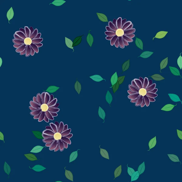 Vector Illustratie Van Zomerbloemen Bloemblaadjes Met Bladeren Botanische Achtergrond — Stockvector