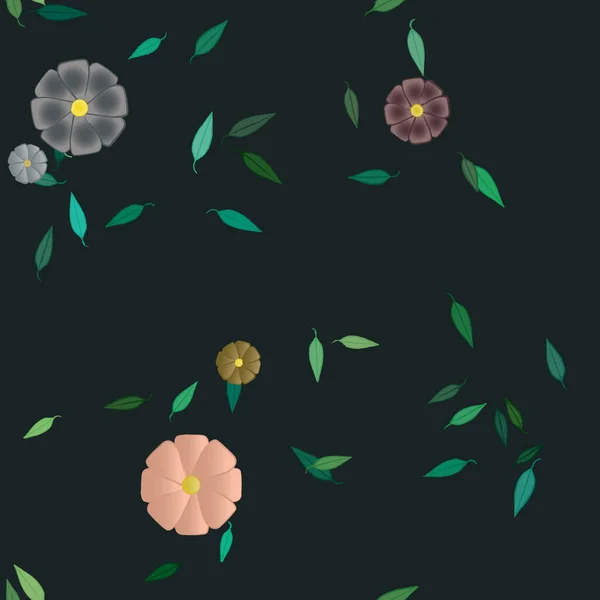 Composición Diseño Con Flores Simples Hojas Verdes Ilustración Vectorial — Vector de stock