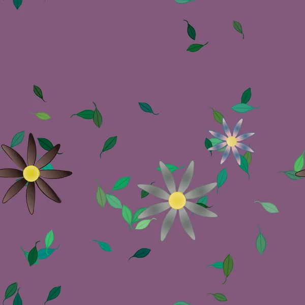 Composición Diseño Con Flores Simples Hojas Verdes Ilustración Vectorial — Vector de stock