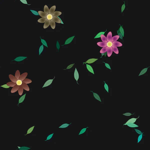 Composição Design Com Flores Simples Folhas Verdes Ilustração Vetorial — Vetor de Stock