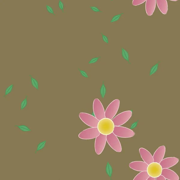 Composición Diseño Con Flores Simples Hojas Verdes Ilustración Vectorial — Archivo Imágenes Vectoriales