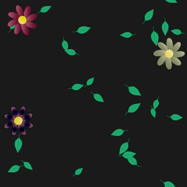 Composición Diseño Con Flores Simples Hojas Verdes Ilustración Vectorial — Archivo Imágenes Vectoriales